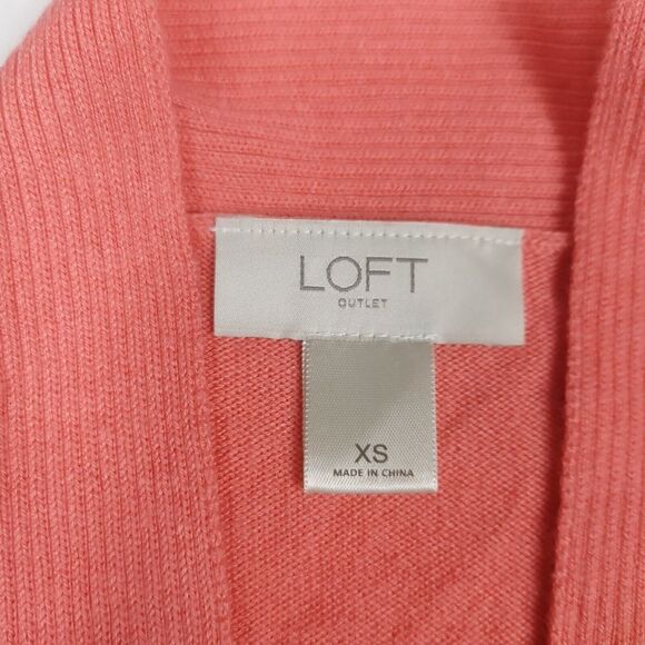LOFT Womens Draped Open Front Cardigan Coral Orange Long Sleeve Knit Sweater XS - Picture 4 of 10